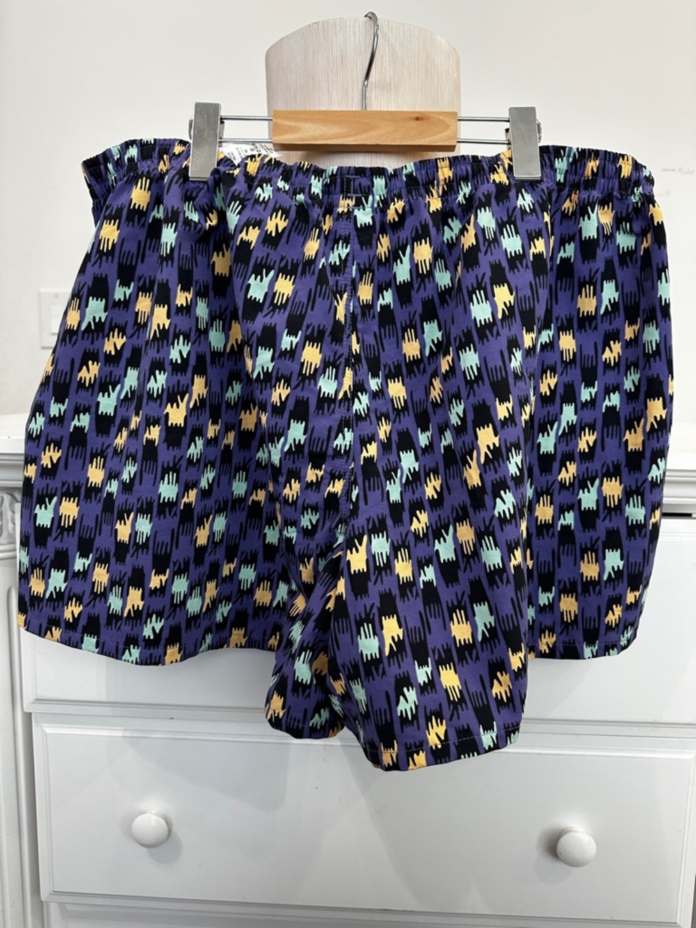 Patagonia Purple Swim Shorts with Mint & Pale Yellow Pattern